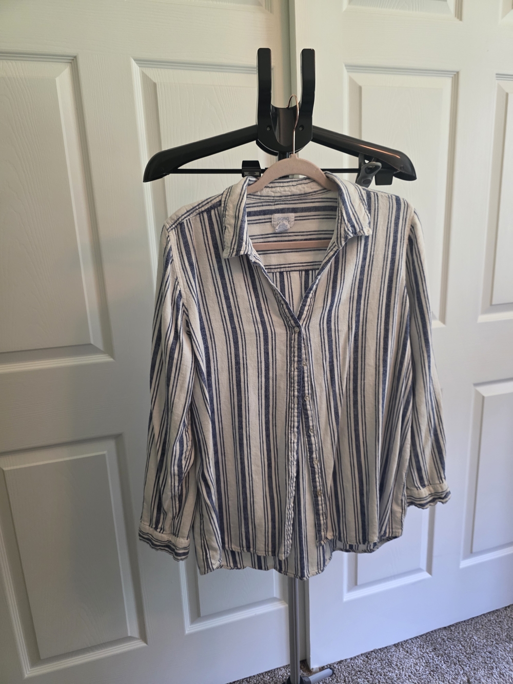 Sigrid Olsen Blue and White Striped Casual Button-Down Shirt